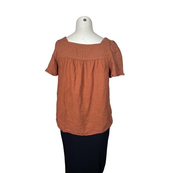 Madewell Top Women's XS Patchwork Square Neck Top Burnt Clay AK024 - Picture 2 of 6